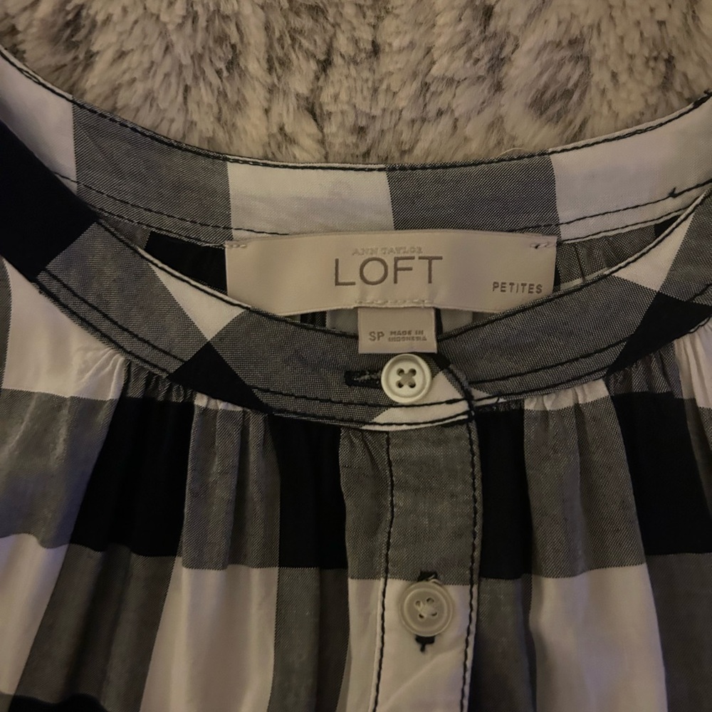 LOFT Black and White Plaid Button-Up Dress - Picture 3 of 3